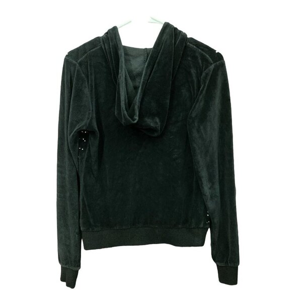 WET Seal Juniors Small Dark Gray Velour Hooded Sweatshirt Vintage Y2K - Picture 2 of 4